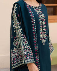 Teal Embroidered Winter Linen 3-Piece Suit with Embroidered Dupatta