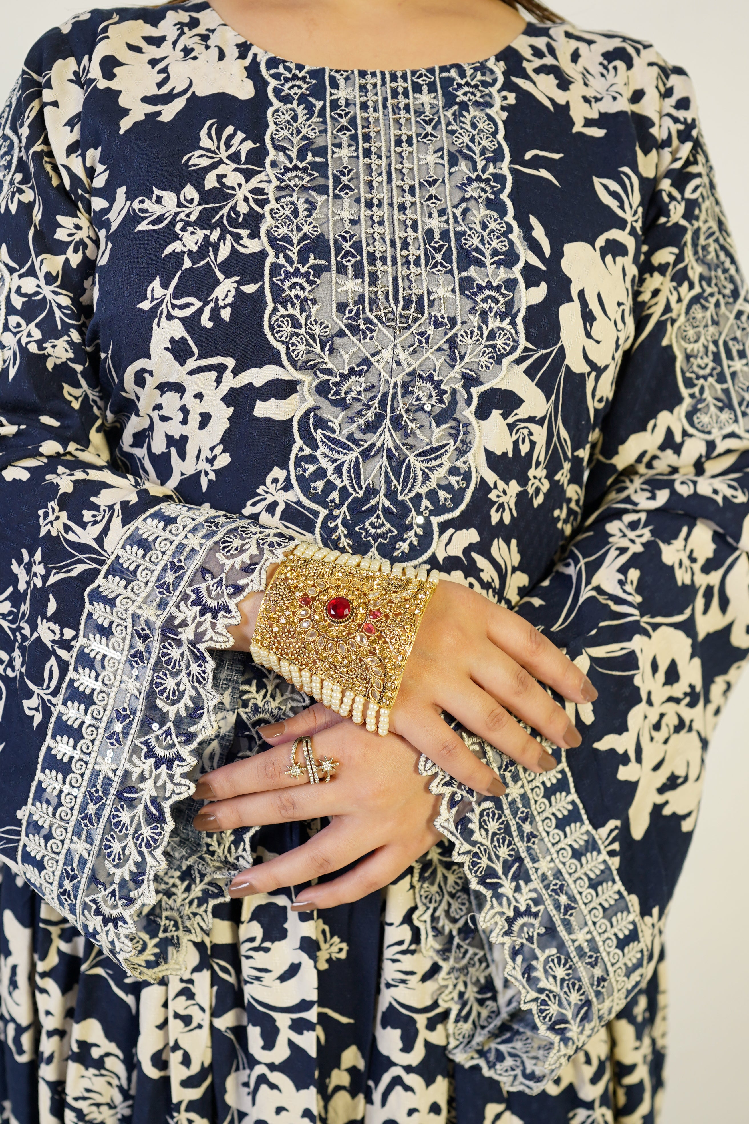 Navy Blue Floral Printed Dress