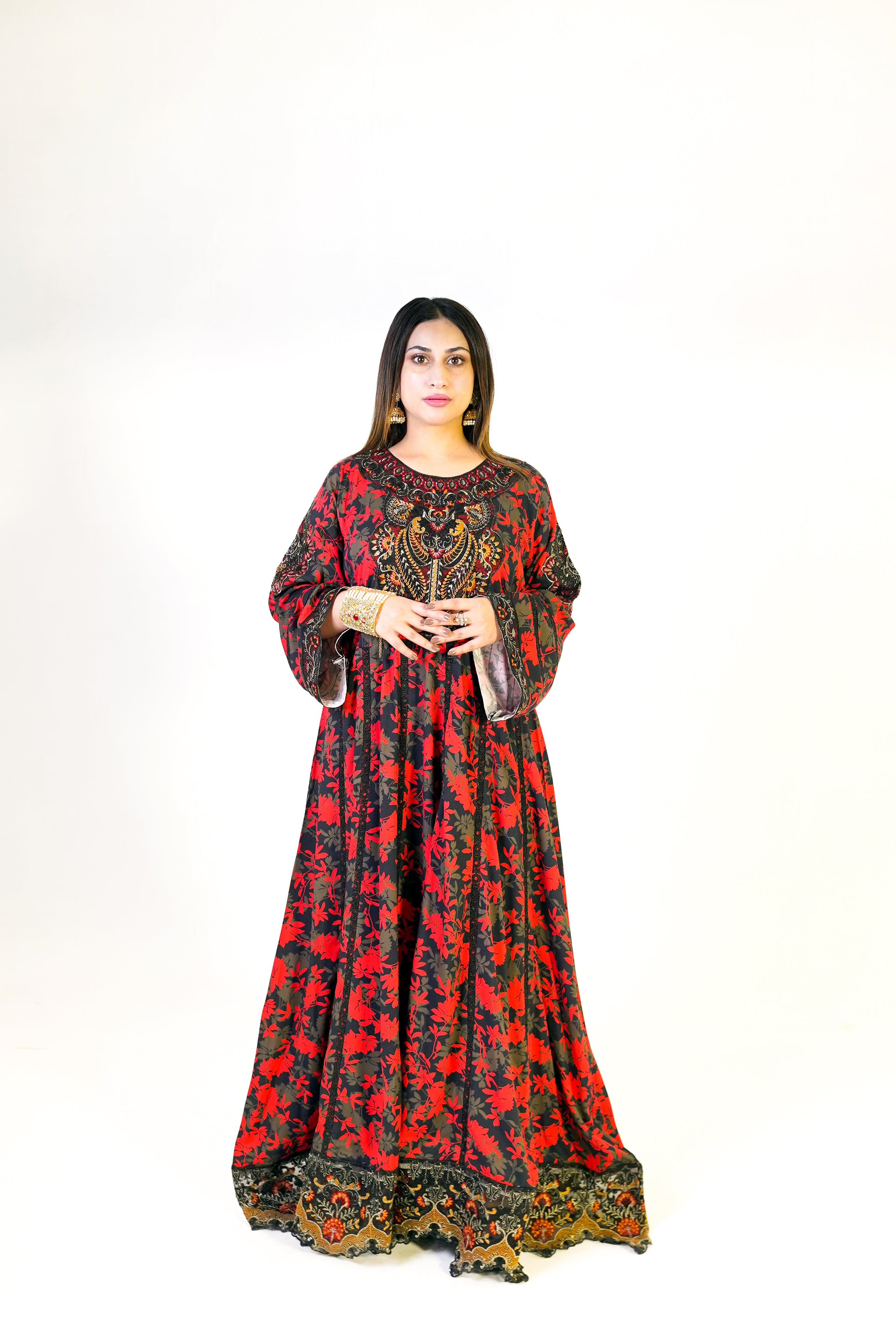 Red & Black Floral Winter Gown