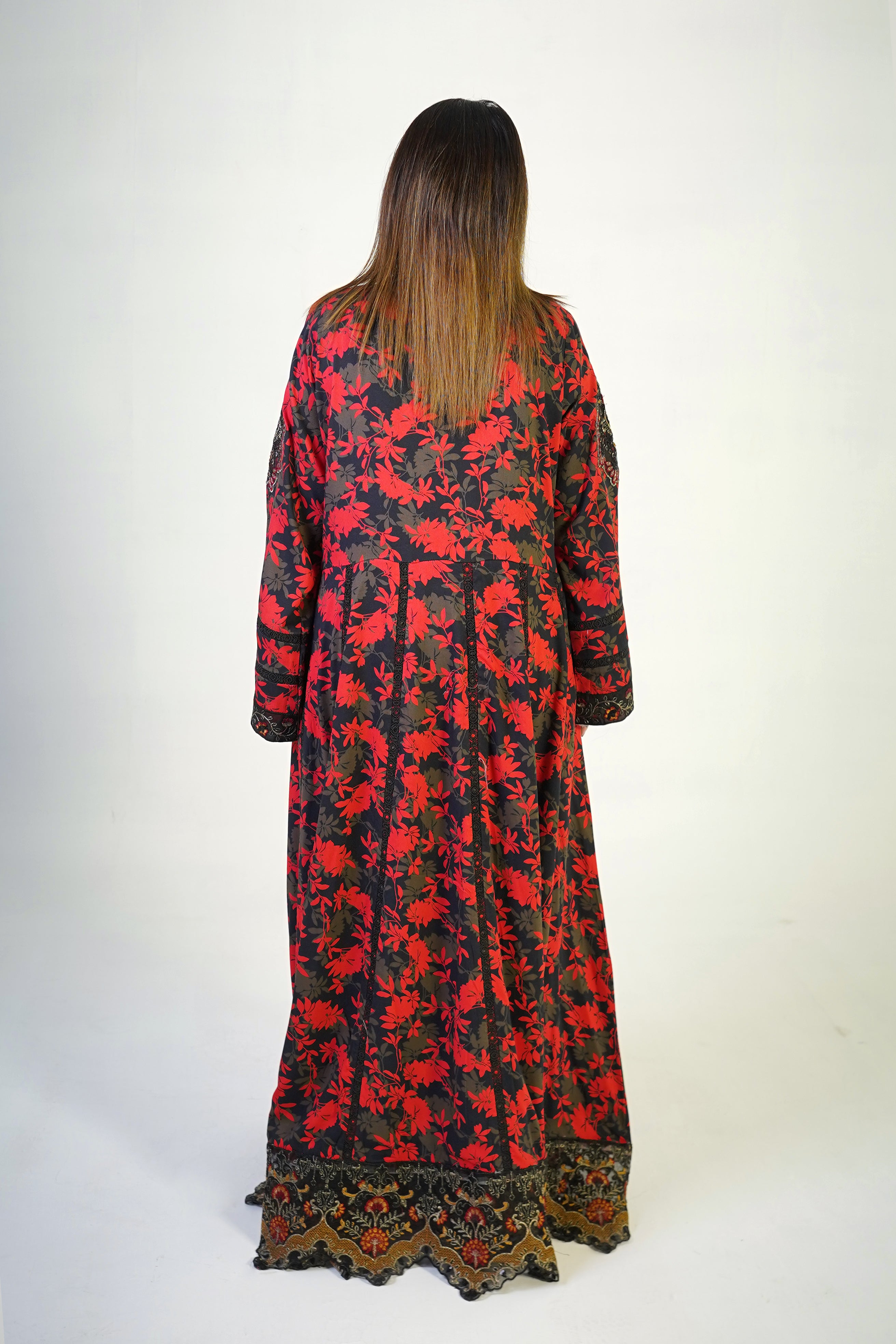 Red & Black Floral Winter Gown