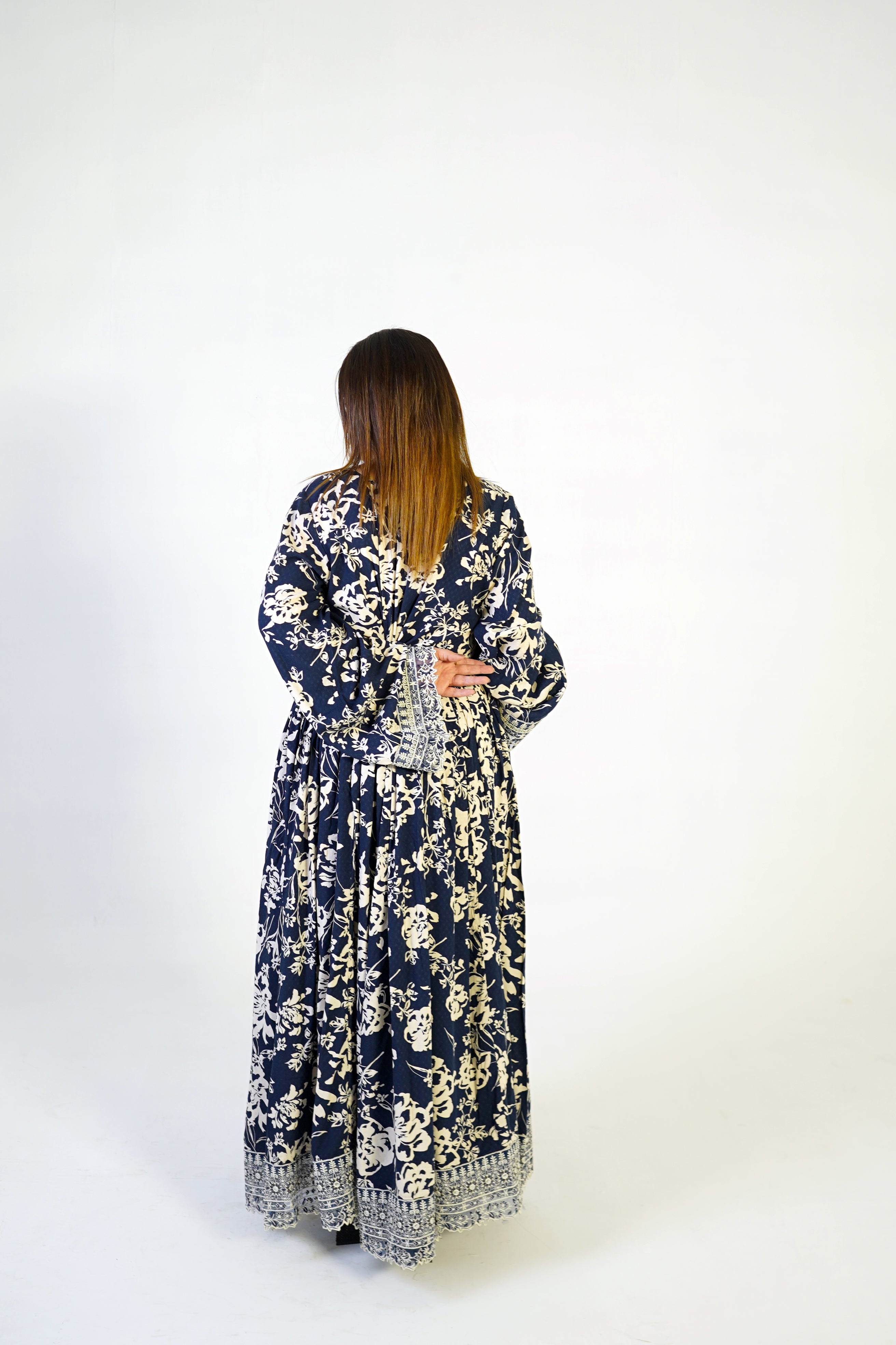 Navy Blue Floral Printed Dress