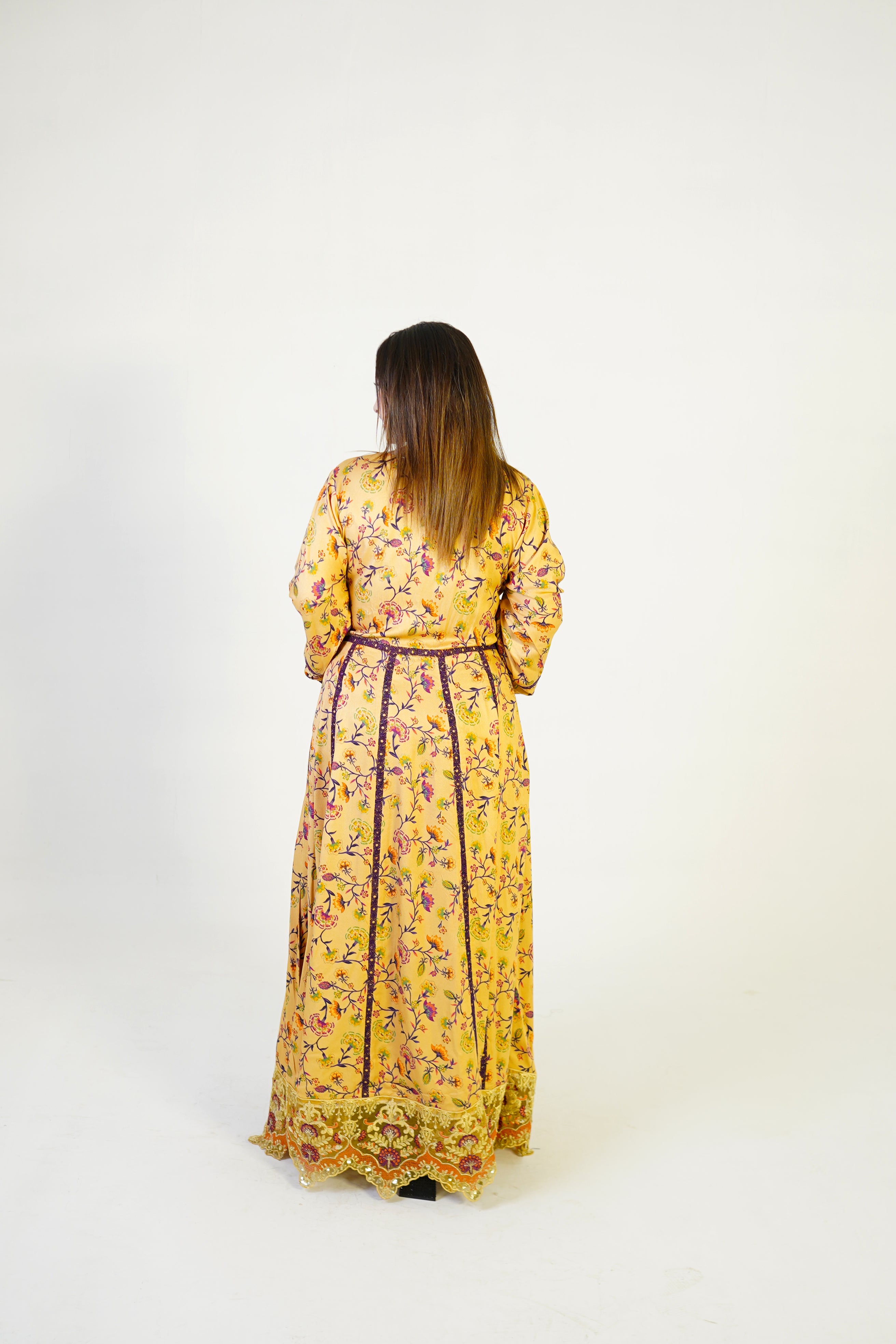 Golden Floral Embroidered Maxi Dress