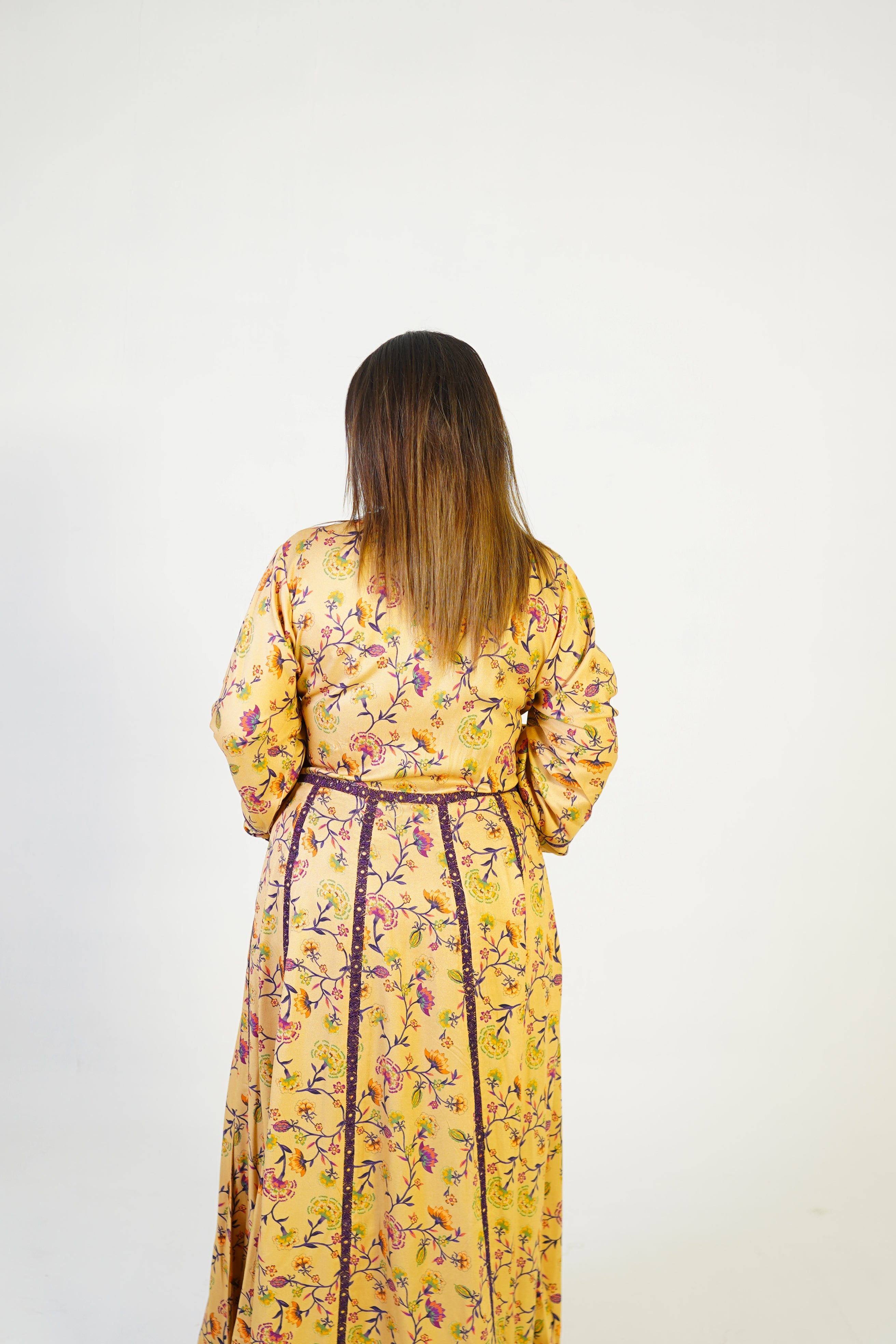 Golden Floral Embroidered Maxi Dress