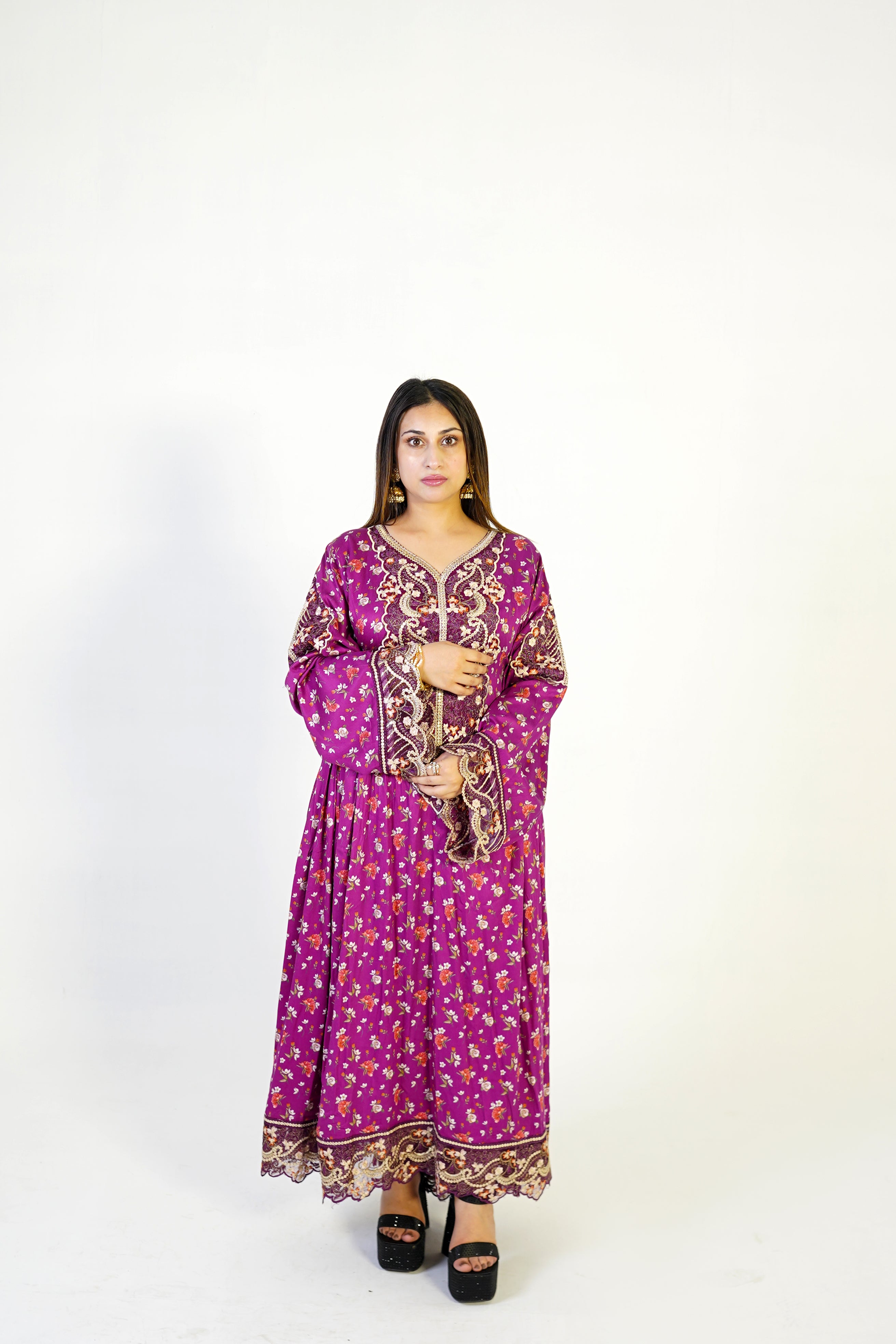 Purple Embroidered Winter Gown