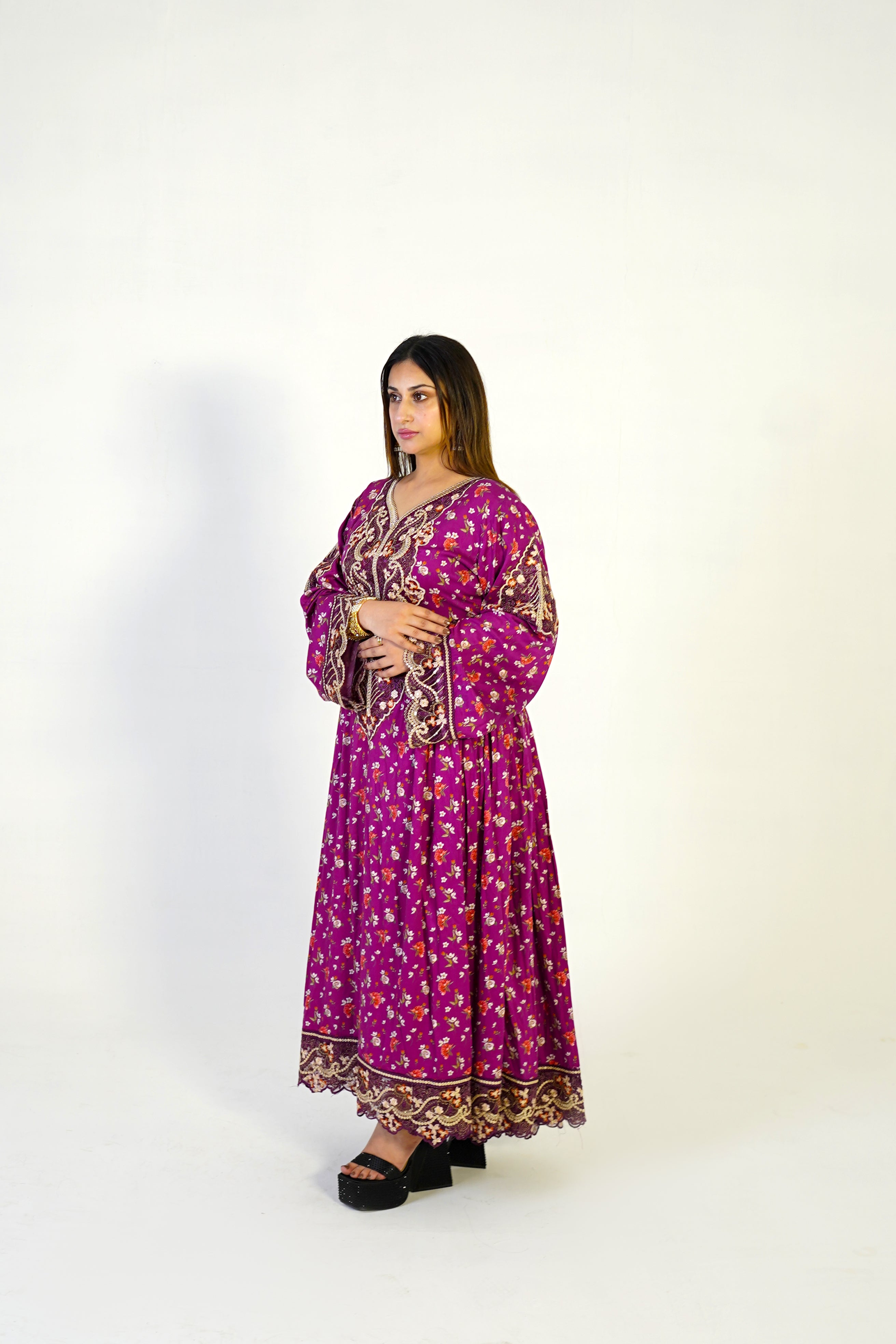 Purple Embroidered Winter Gown