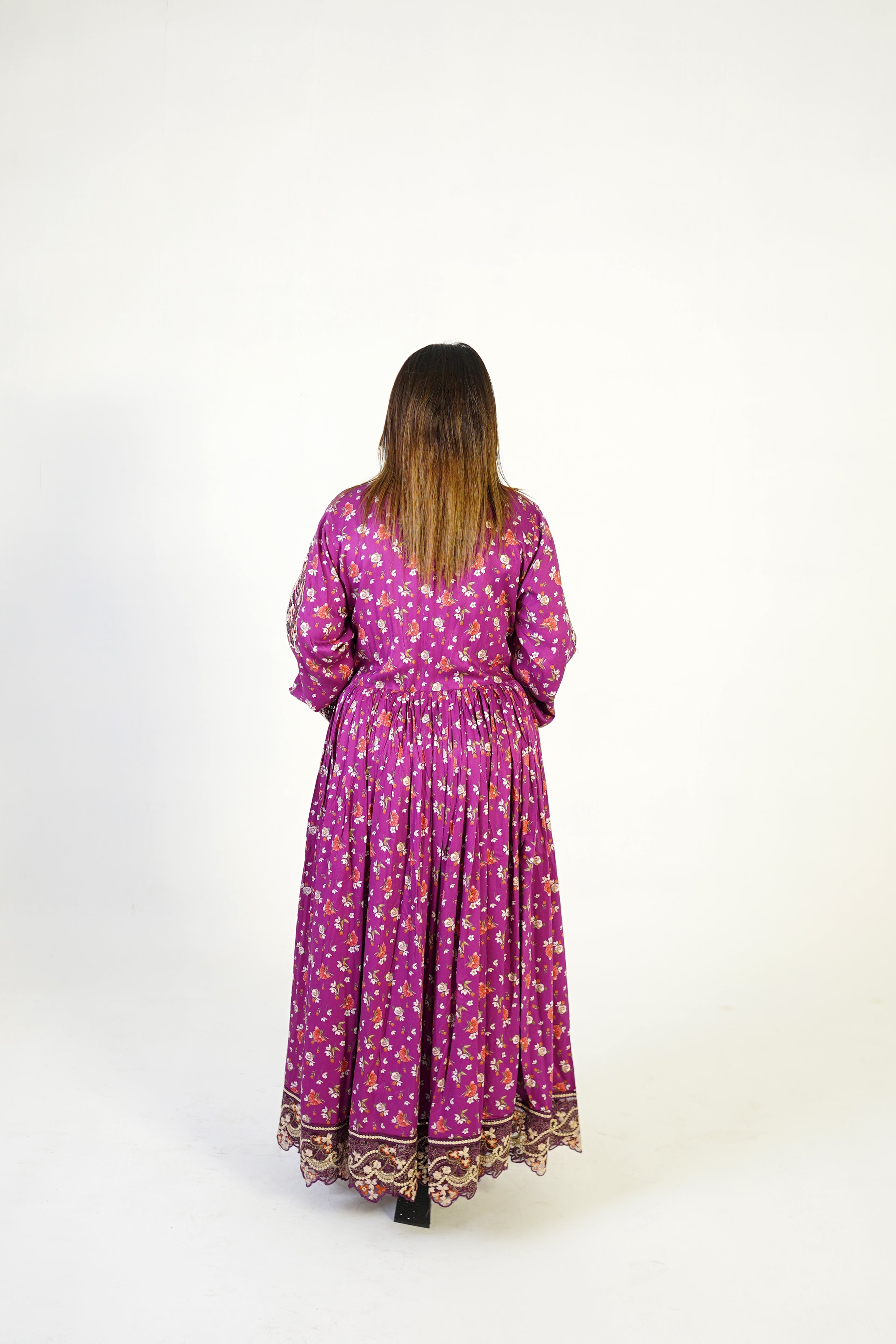 Purple Embroidered Winter Gown