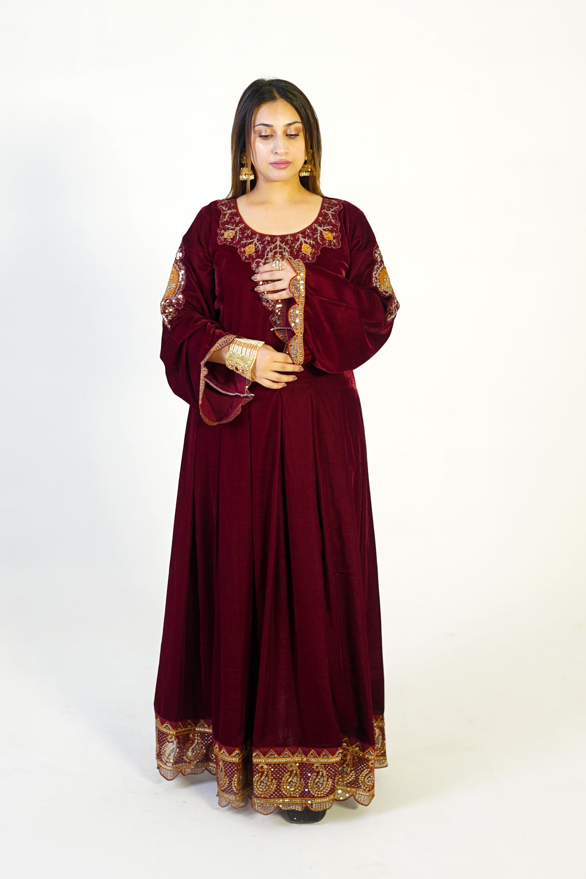 Maroon Velvet Maxi Dress