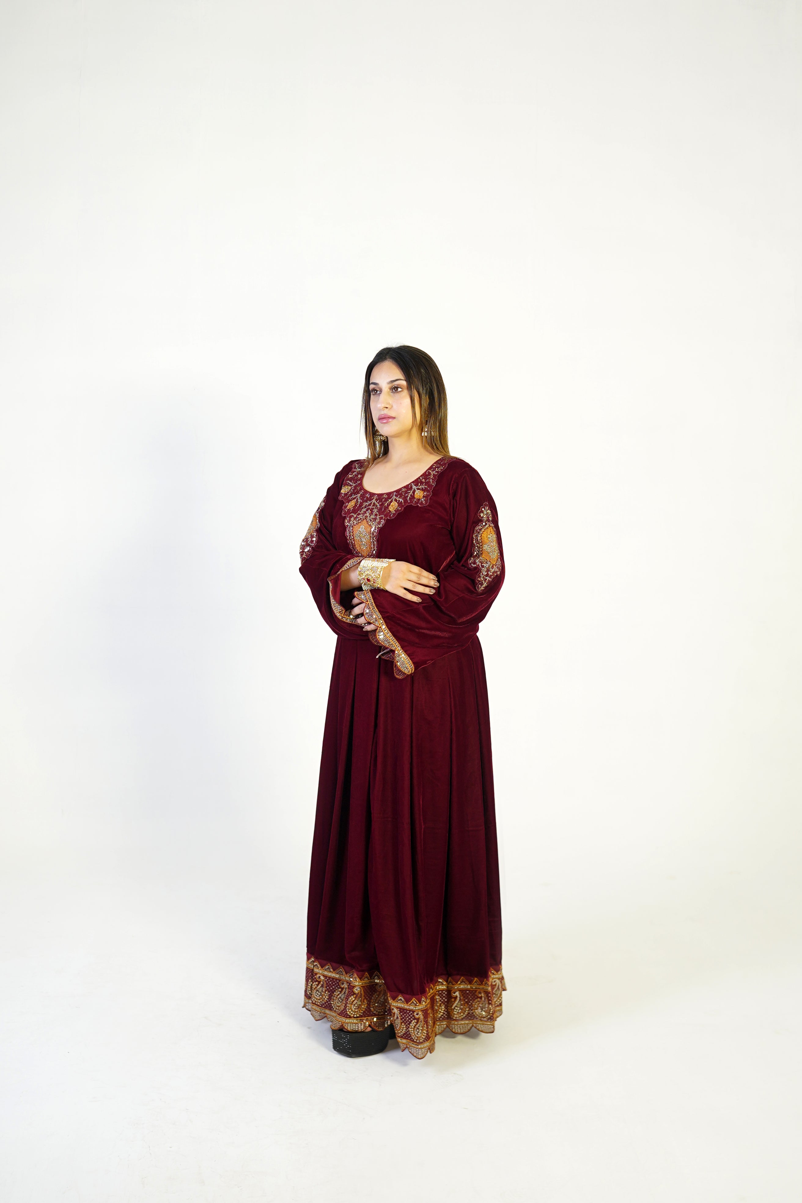 Maroon Velvet Maxi Dress