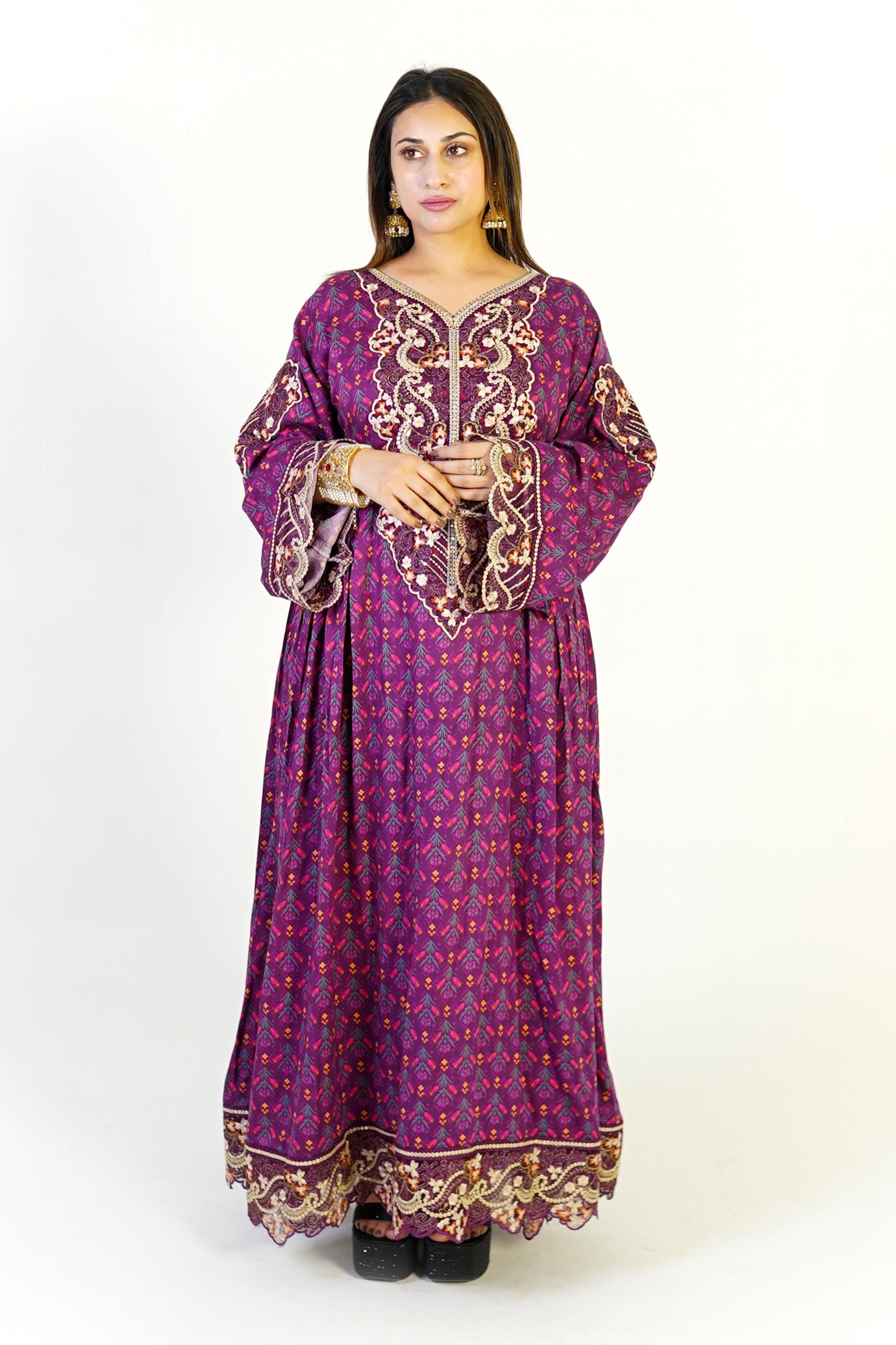 Purple Traditional Embroidered Maxi Dress