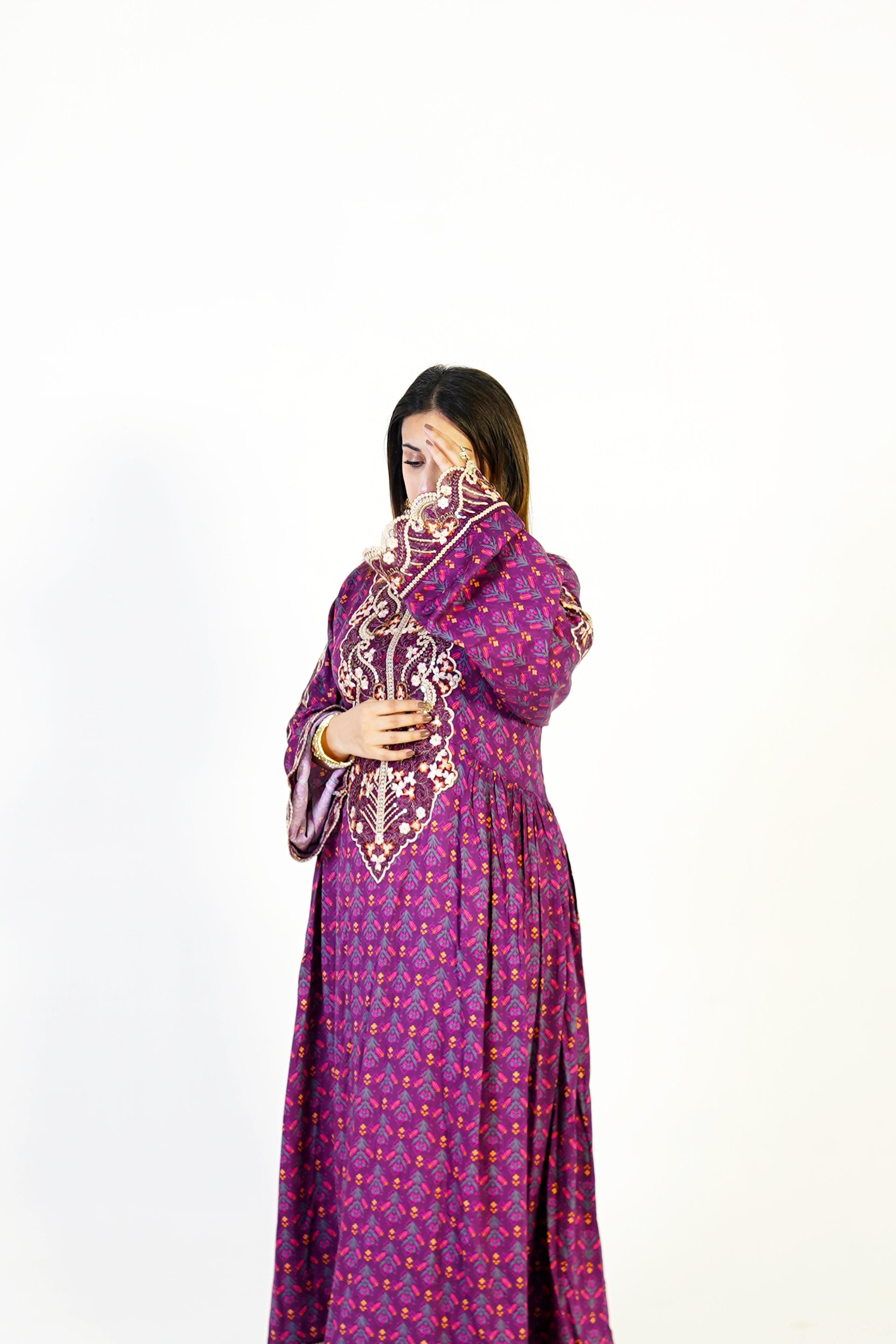 Purple Traditional Embroidered Maxi Dress