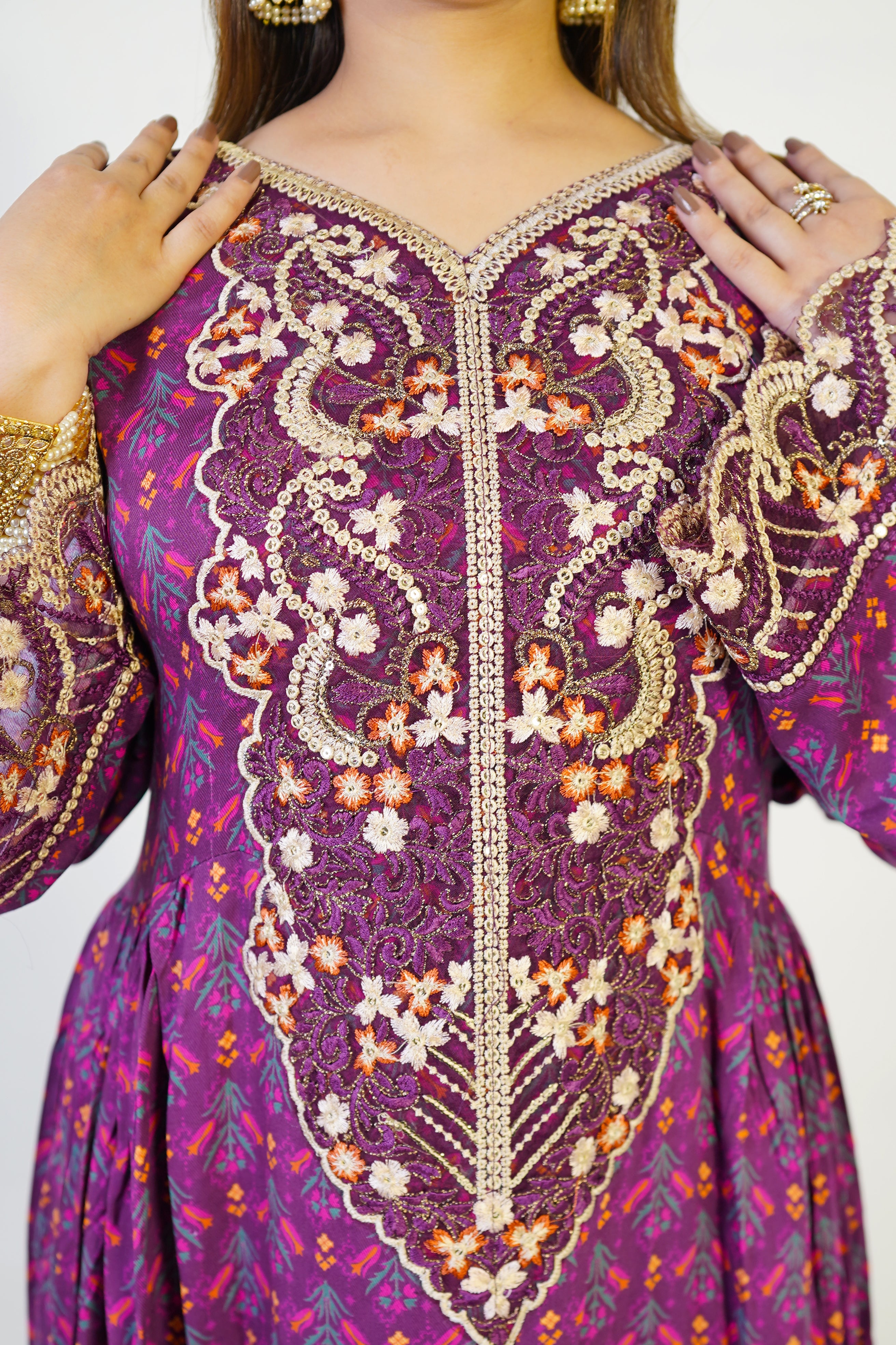 Purple Traditional Embroidered Maxi Dress