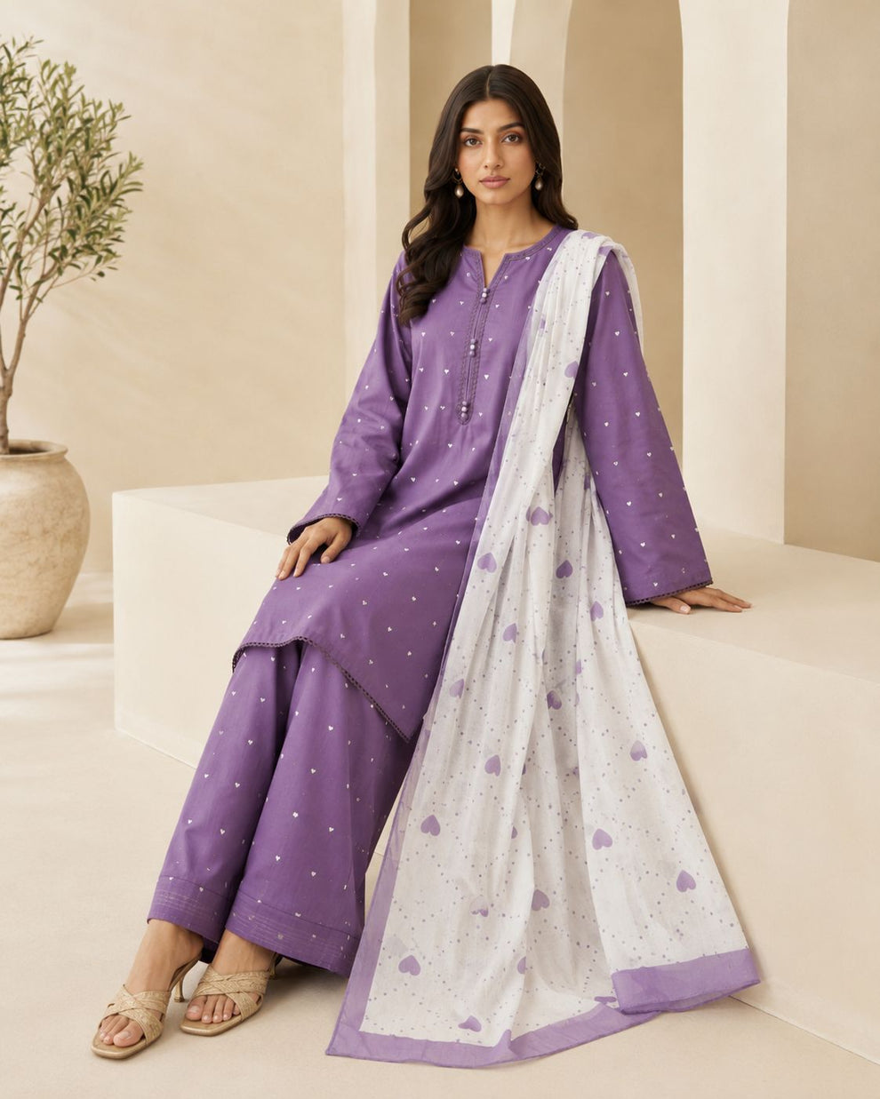 Lavender Purple Embroidery 3 pc