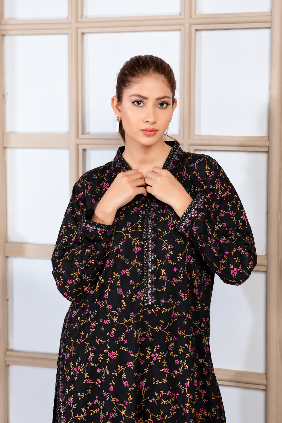 Black Floral Printed 2-Piece Suit