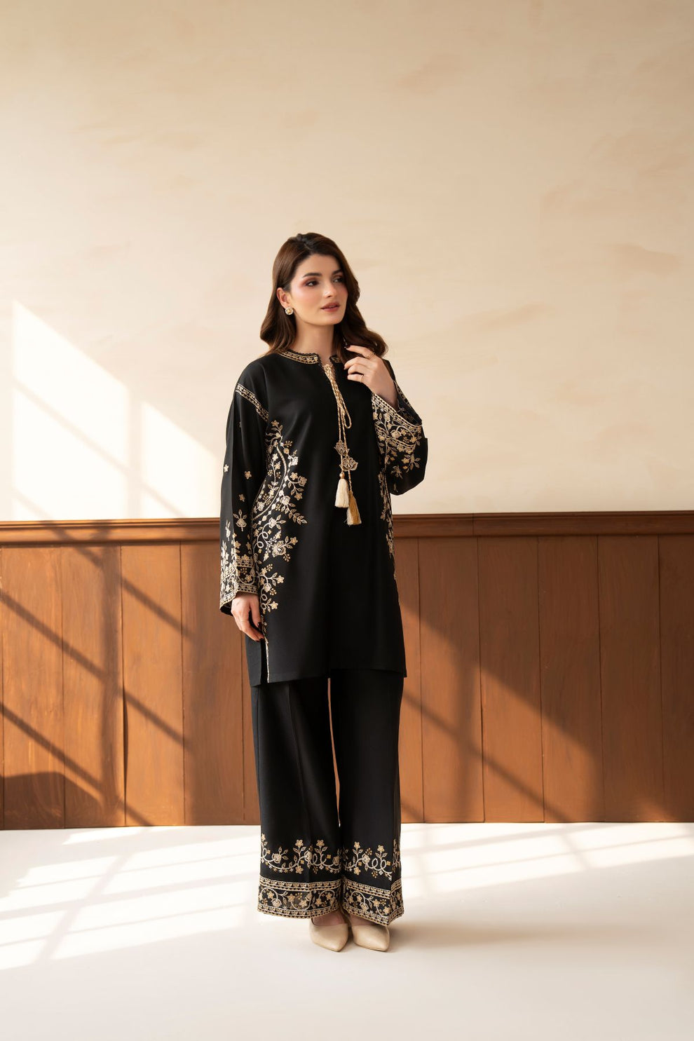 Midnight Gold Embroidered 2-Piece Marina Suit