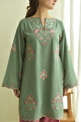 Sage Green Embroidered Winter Stone Linen 3-Piece Suit with Pink Trousers
