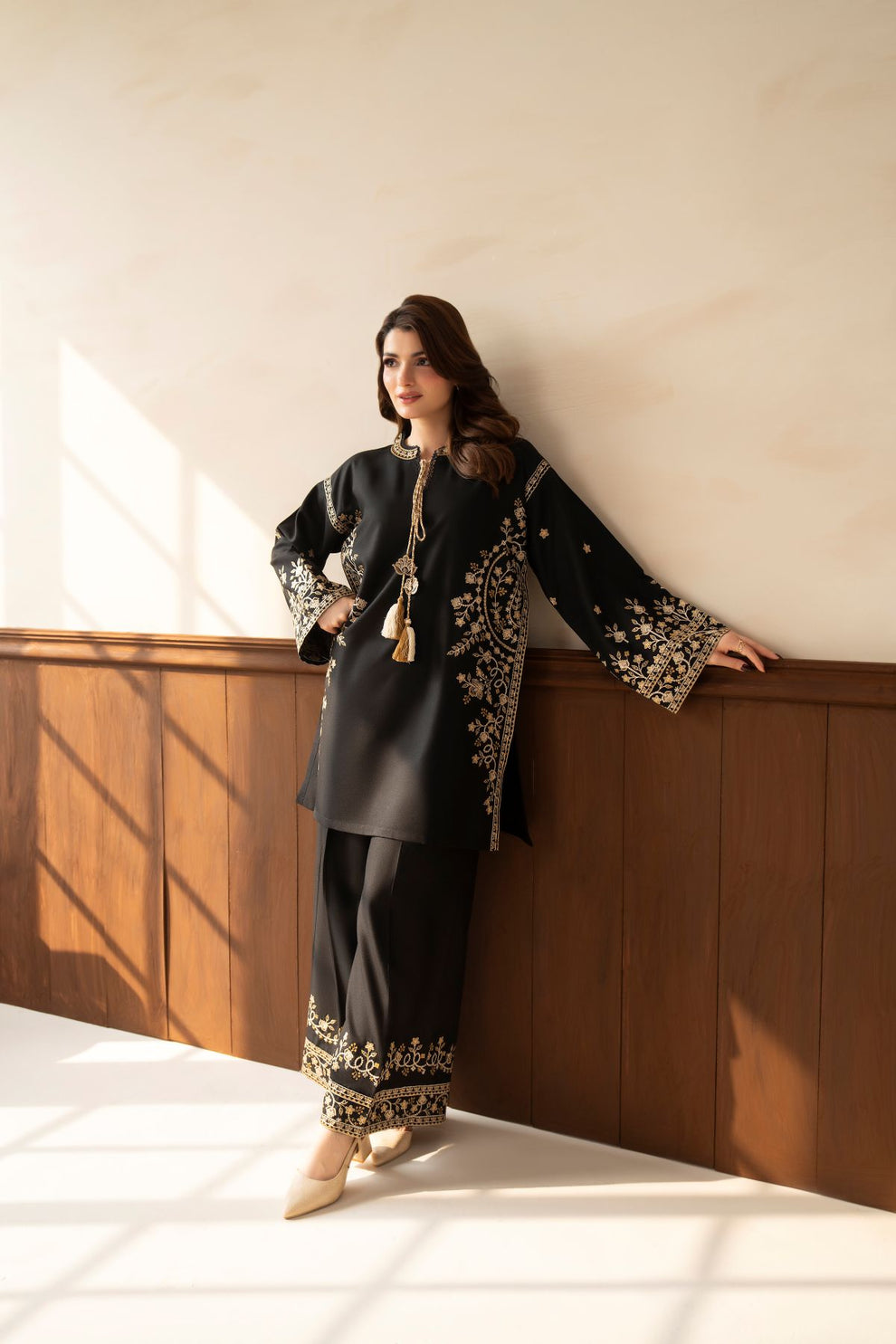 Midnight Gold Embroidered 2-Piece Marina Suit